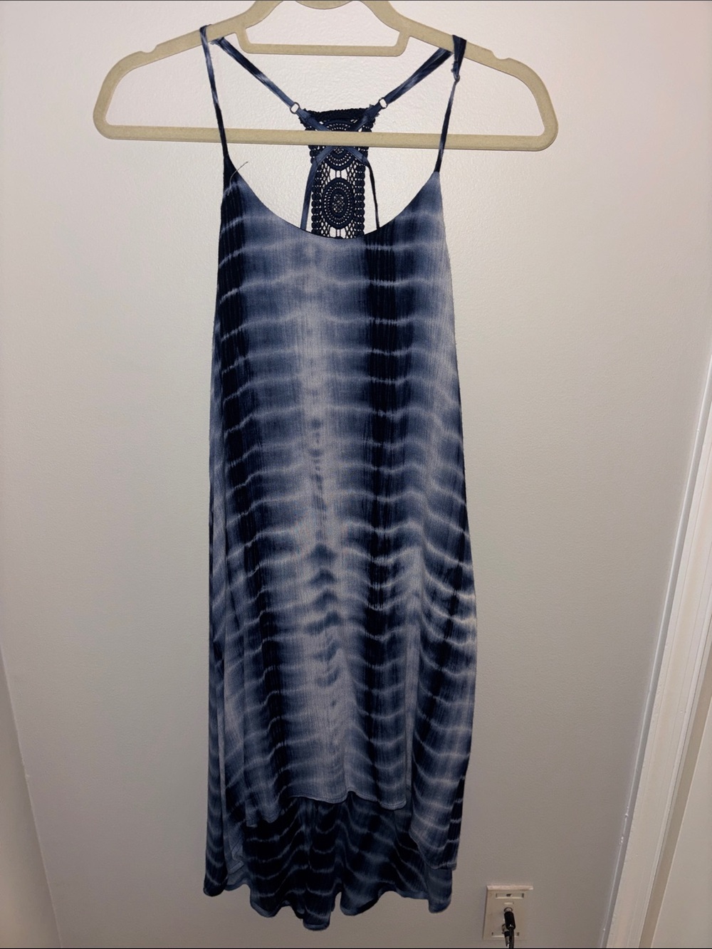 Women’s Navy Tie-Dye Slip Dress with Crochet Back